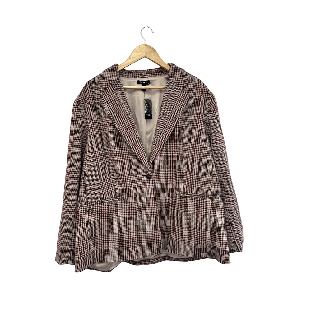Torrid Jacquard Menswear Blazer Chateau Grey Houndstooth Plaid 2 2X NWT
